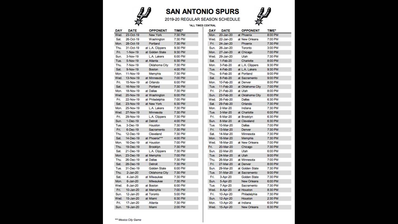 Printable Spurs Schedule 2019 20 Printable Word Searches