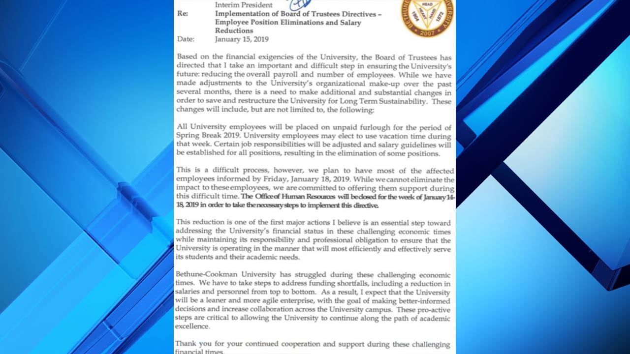 Bethune Cookman University Announces Layoffs Salary Cuts